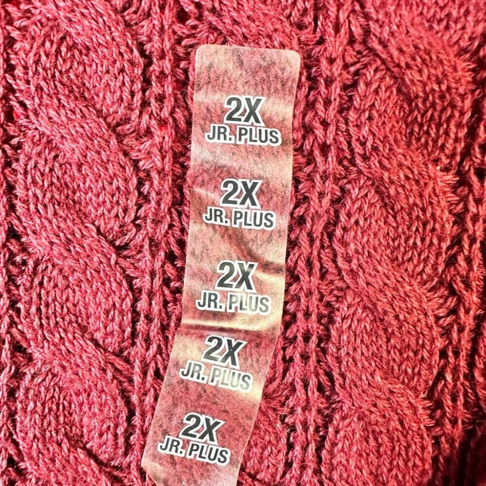 Arizona Jr. Sweater Womens 2X XXL Cable Knit V-Neck Colorblock Cabernet‎ Red - Picture 5 of 6